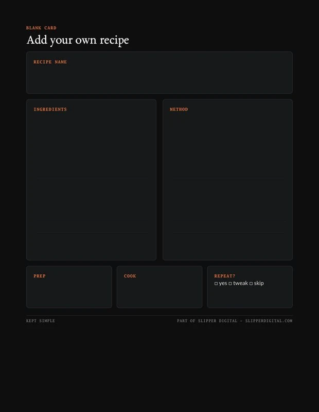 Blank reusable recipe card
