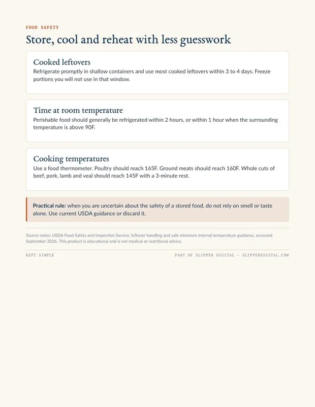 Food safety storage and temperature reference