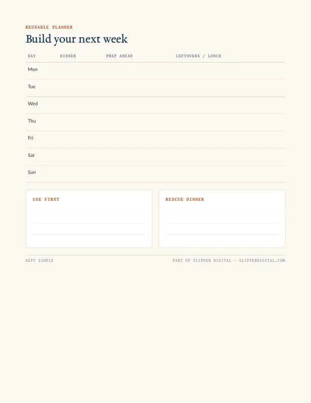 Reusable weekly planner page