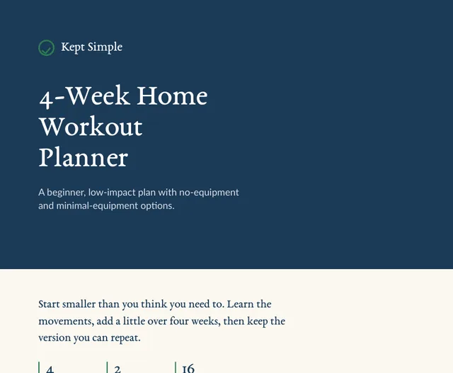 4-Week Home Workout Planner cover page, navy edition
