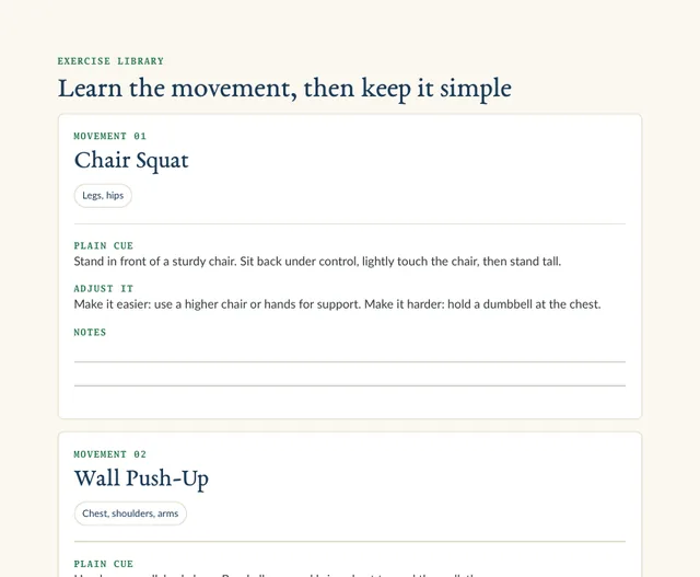 Chair Squat and Wall Push-Up movement cards