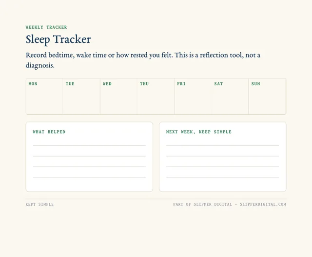 Weekly sleep tracker page