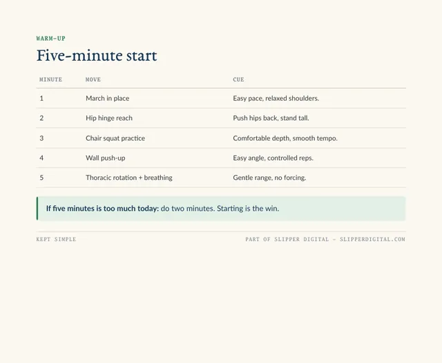 Five-minute warm-up page